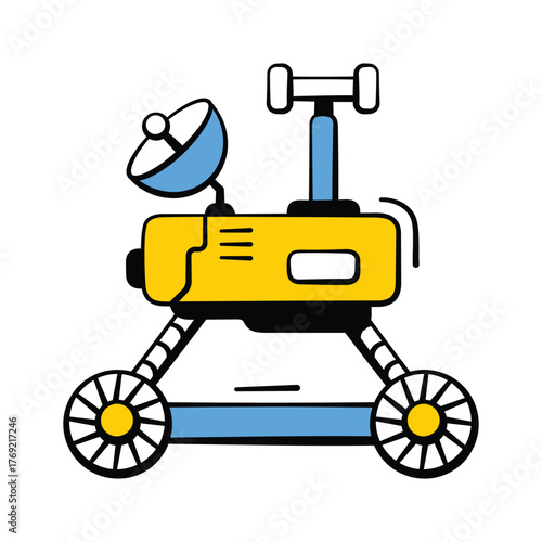 Robotic exploration, science, and planetary transport, doodle style icon of space rover