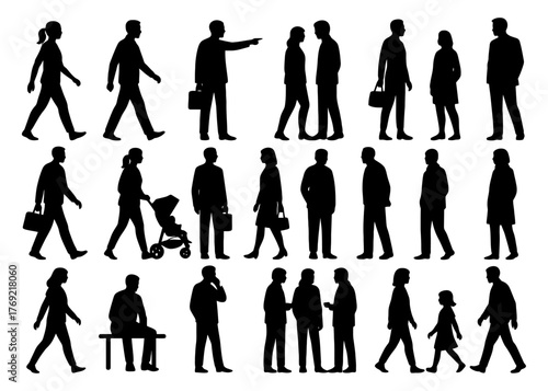 Silhouette collection of diverse adults and children engaged in various activities.