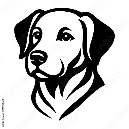 Black and white labrador retriever art illustration in profile view.