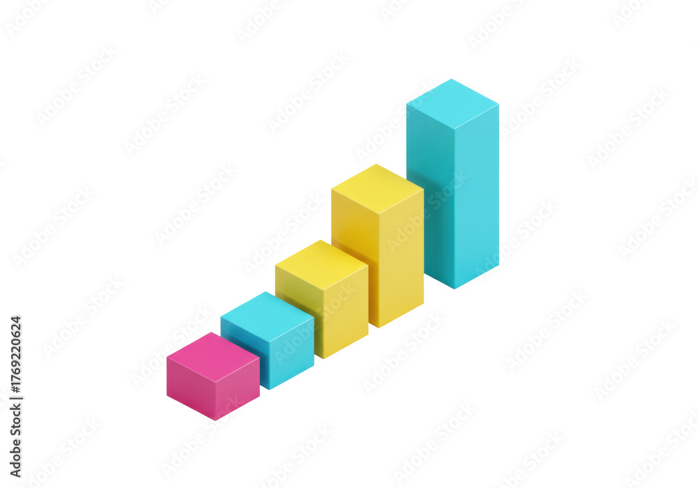 Fototapeta premium Isolated multicolored bar chart showing rising sales figures and upward progression icon