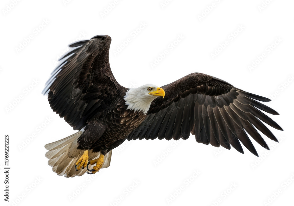 Fototapeta premium Majestic bald eagle in flight isolated on transparent background