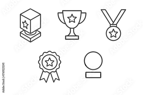 Outline icons of awards and medals featuring trophies, medals, and ribbons