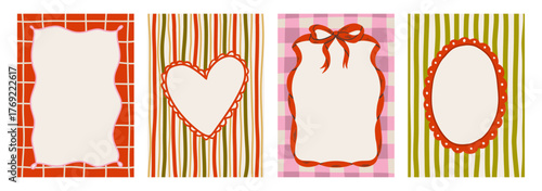 Elegant hand drawn frame set with vintage swirls, ribbons, and bows. Whimsical doodle borders for wedding invitations, greeting cards, or christmas festive designs