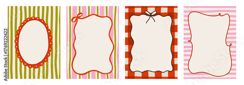 Elegant hand drawn frame set with vintage swirls, ribbons, and bows. Whimsical doodle borders for wedding invitations, greeting cards, or christmas festive designs