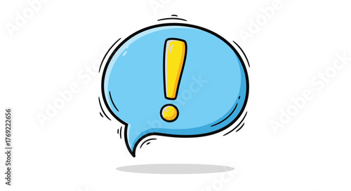 Bright blue speech bubble with a bold yellow exclamation mark, symbolizing important news or a sudden realization.