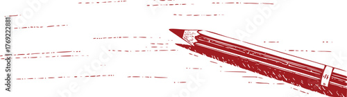 Red pencil drawing dashed line isolated on transparent background