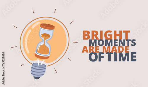 Cartoon vector illustration of an hourglass inside a light bulb, symbolizing inspiration as transforming ideas into action