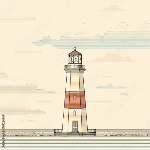 Sleek Lighthouse Line Art in Flat Style