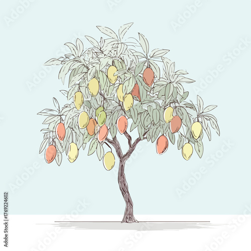 Sleek Mango Tree Silhouette in Flat Vector