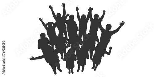 CAD Drawing. top view of silhouette students celebrating and cheering isolated on white background. Vector illustration.