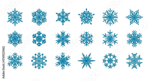 Collection of Blue Snowflakes Diverse Winter Designs for Festive Decorations and Seasonal Themes