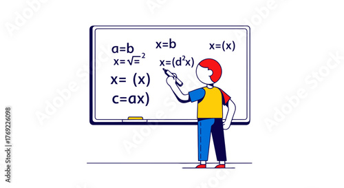 Illustration Of A Teacher Explaining Equations On A Whiteboard In Class
