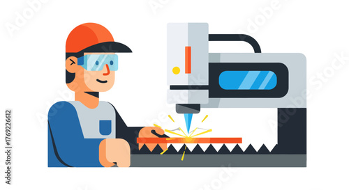 Industrial Machinist Employed and Operating a Robotic Laser Cutting Machine Skillfully