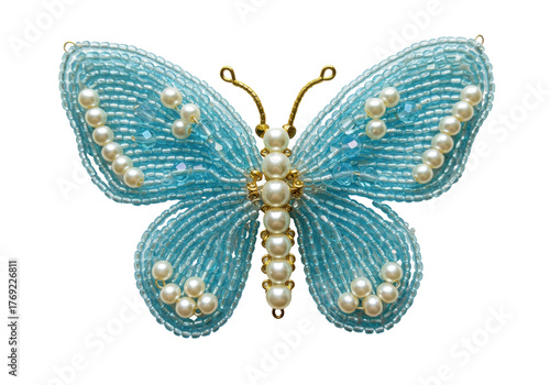 Photos Isolated beaded butterfly brooch with pearl accents, embellishment and jewelry c