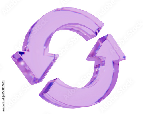 Obraz na plátně recycle arrows, purple glossy 3d render on transparent background