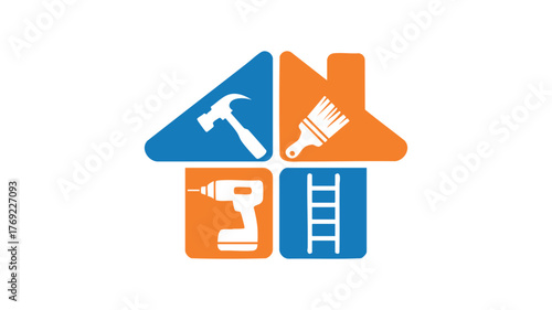 Home improvement logo design featuring tools for construction renovation repair and maintenance