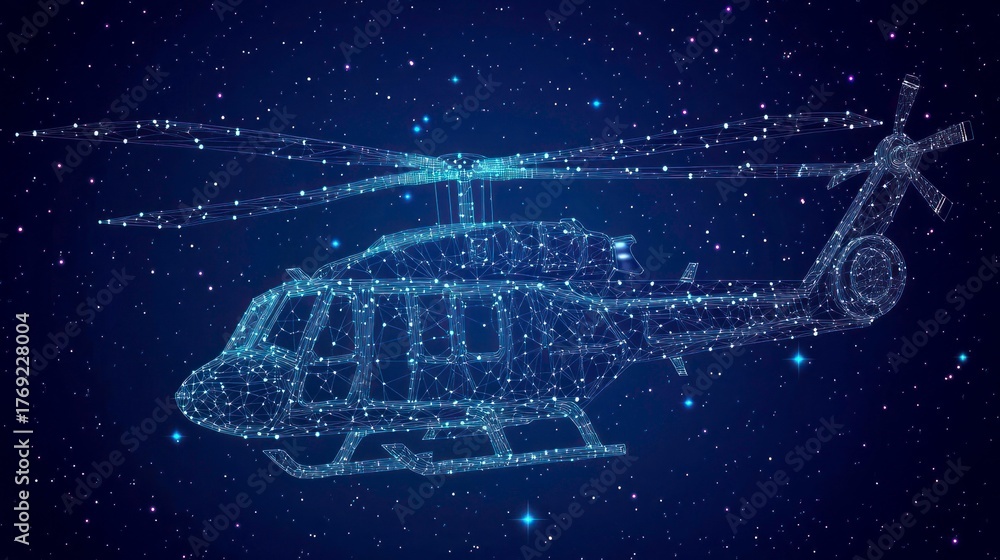 Obraz premium Futuristic helicopter, wireframe style, digital art