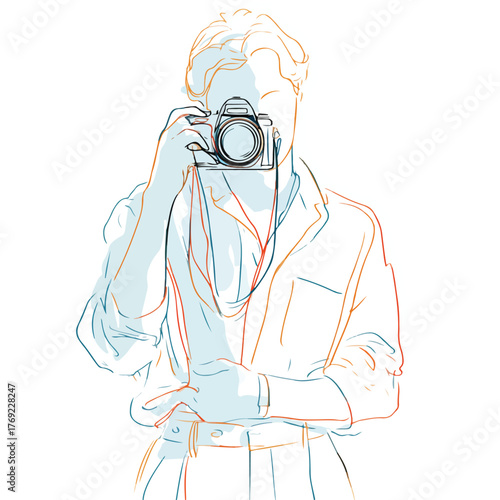 Elegant Line Art Photographer Portrait Vector