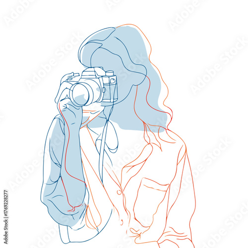 Sleek Photographer Line Art Illustration