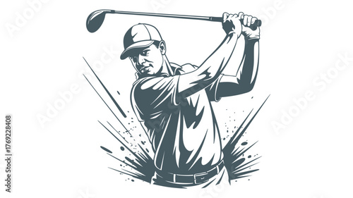 Dynamic golf player swinging club abstract splash art style