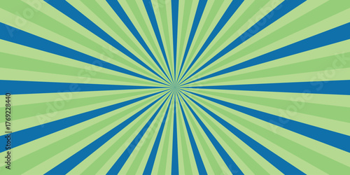 Dynamic green and blue sunburst radial background pattern with radiating lines and a central burst effect for vibrant graphic design and abstract concepts