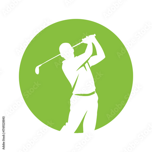 Golfer silhouette swinging club green circle icon sport emblem athleticism dynamic action