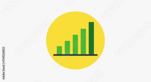 A green bar graph shows an upward trend inside a yellow circle.
