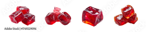 Ruby Red Jello Cubes on White Background.