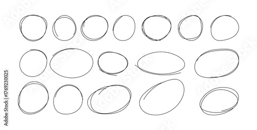 Hand Drawn Circle and Oval Highlight Vector Set - Black Sketch Scribble Frames for Text Annotation, Emphasis, and Creative Design Elements