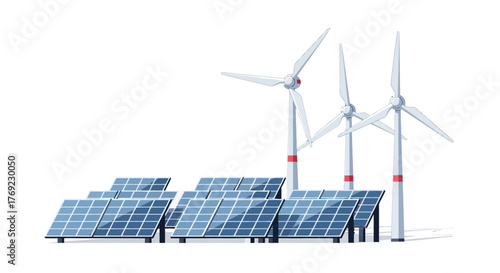 Solar panels and wind turbines represent renewable energy sources.
