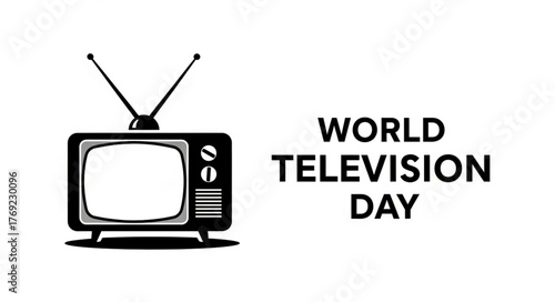 Black and White Vintage Television with Antennas, Celebrating World Television Day.