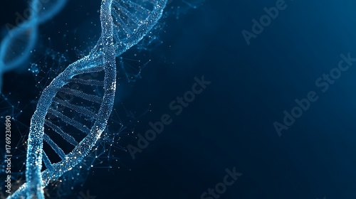 Abstract dna structure with glowing dots and lines against a dark blue background