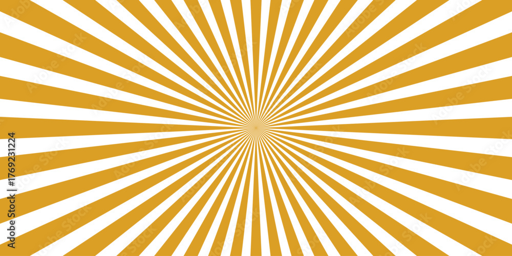 Fototapeta premium Golden Yellow and White Sunburst Background with Sharp Radial Lines and Central Square for Retro Comic and Graphic Design Projects