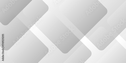 Abstract white and gray background design with layers of textured white transparent material in triangle and squares shapes. White color technology concept geometric line vector background.	
