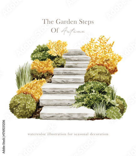 The garden steps of Autumn watercolor vector elements design