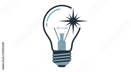 A light bulb symbolizes a bright idea with a shining starburst above it.