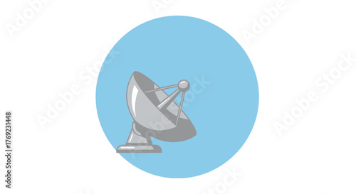 A satellite dish icon is shown against a light blue background.