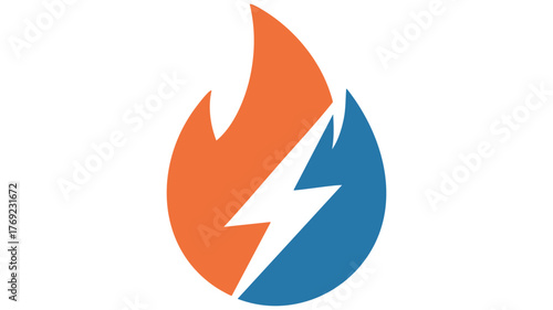 Dynamic flame and lightning bolt logo symbolizing energy power and heat combined