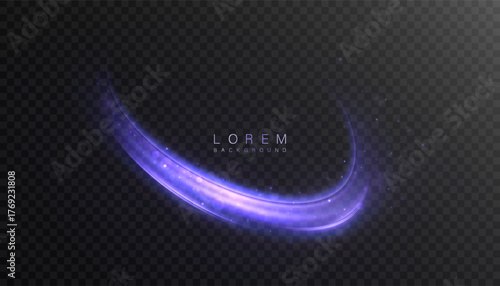 Bright blue glowing curved line with magic light effect. Glow effect for game interface design on transparent background.	