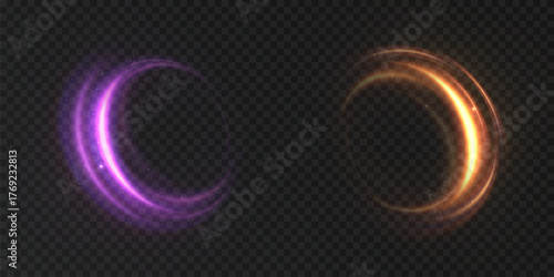 Light swirls with a soft trail and bright shine for dark backgrounds. A light accent for backlighting, portals, HUD frames, sci-fi UI, logos, and motion design.