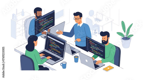 Team of Developers Working Together on a Computer Coding Project