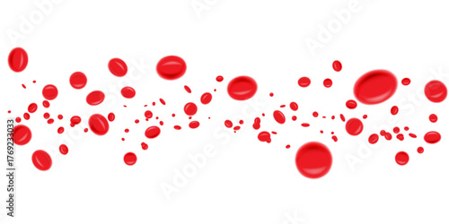 Realistic red blood cells in motion on a white background. Isolated red blood cells for medical and biological visualization materials and healthcare design.