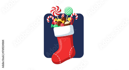 Christmas stocking full of festive treats and candies, a holiday surprise
