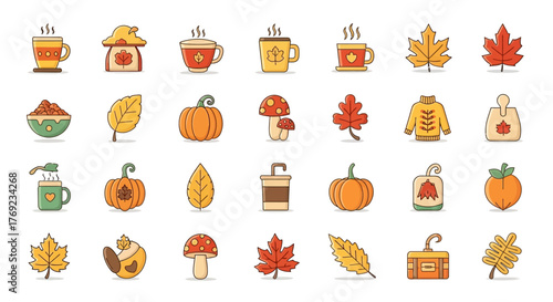 Autumn Icons Set Cozy Season & Harvest Graphics for Creative Projects