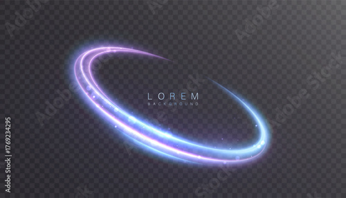 A glowing circular energy ring with purple-blue trails and neon glow on a transparent background. The vibrant circular trail is perfect for HUD frames, backlighting, and accents in dynamic designs.