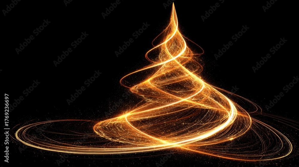 Obraz premium Glowing Spiral Christmas Tree Design with Bright Golden Light Trails
