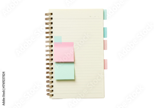 Fotografía Isolated notebook with lined pages and colorful sticky notes for planner and jou