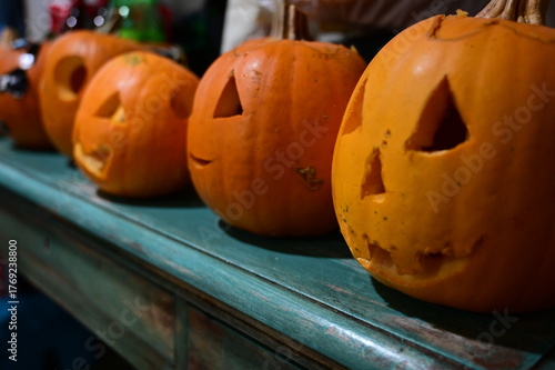 Carved Halloween Pumking on the table