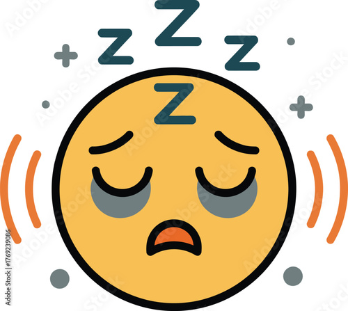 Sleepy emoji with sound waves symbolizing tired mood, rest, and relaxation concept for wellness design
