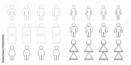 Collection of simplified human figures in different styles representing diversity and gender symbols